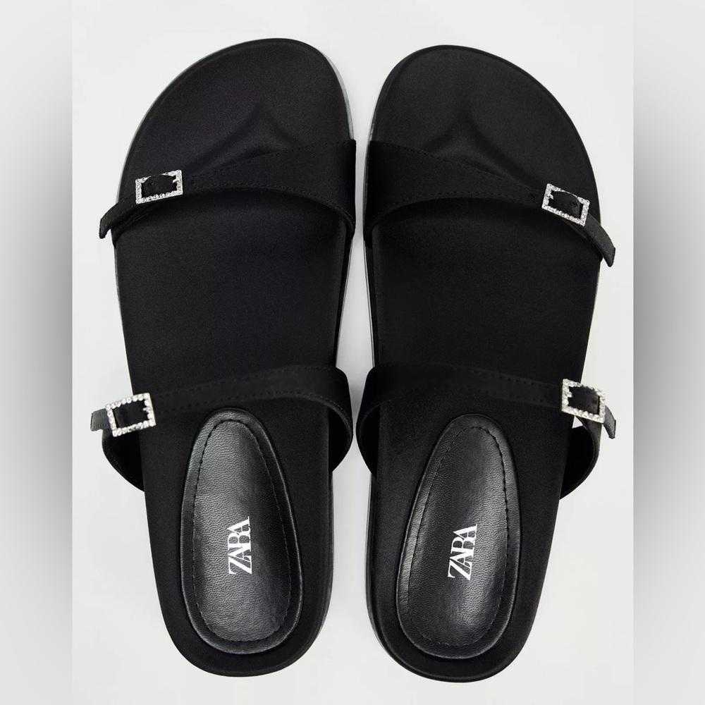 Zara Elegant Black Satin Sandals, size 38
